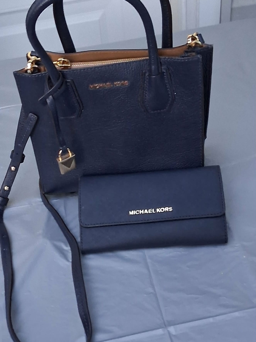 Michael Kors Small Navy Leather Satchel with Matching Wallet